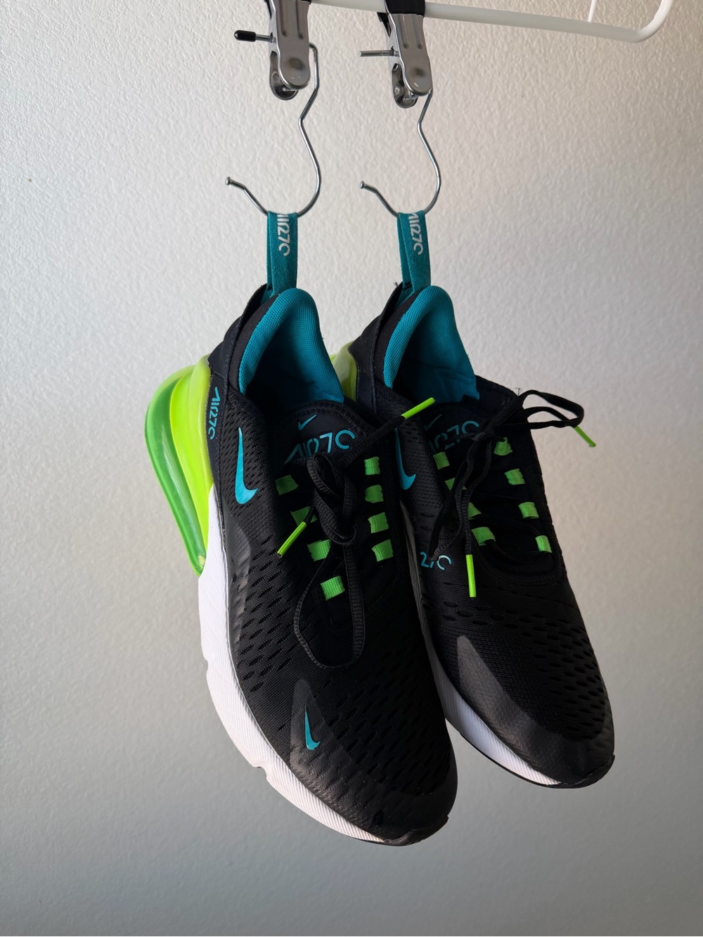 Nike Air 270 Black Sneakers with Teal and Neon Green Accents